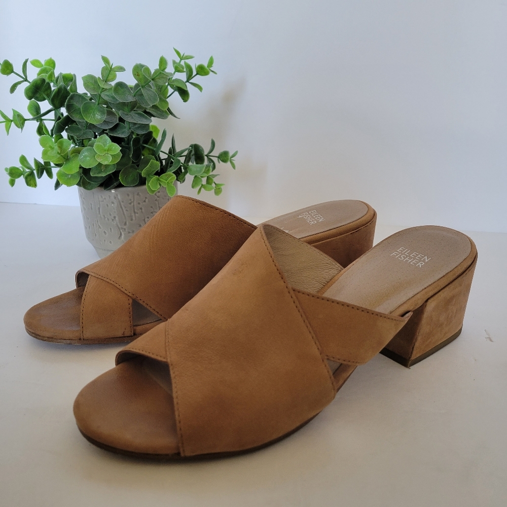 Eileen Fisher Tan Leather Mules Sandals